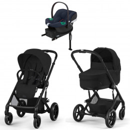 Коляска Cybex Balios S Lux BLK complete Aton B2 Bay Blue Base One 4 в 1 Moon Black с дождевиками