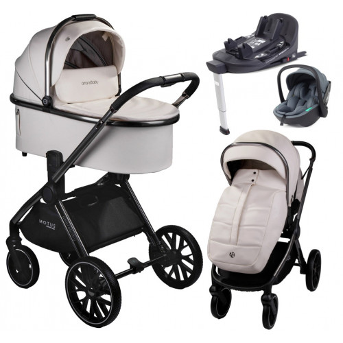 Детская коляска AmaroBaby Motus Premium Ecco 4 в 1 с автокреслом Rant Miro Graphite и базой молочный