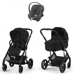 Коляска Cybex Balios S Lux BLK complete Aton B2 Steel Grey Base One 4 в 1 Moon Black с дождевиками