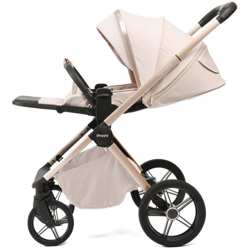 Детская коляска Peppy Monaco Plus 4 в 1 с автокреслом Welldon Crown 2 и базой Beige (бежевый), рама беж, шлифованный алюминий
