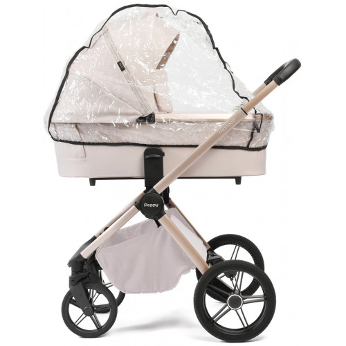 Детская коляска Peppy Monaco Plus 4 в 1 с автокреслом Welldon Crown 2 и базой Beige (бежевый), рама беж, шлифованный алюминий