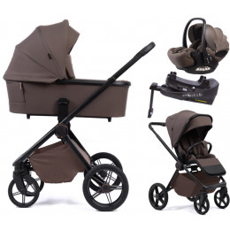 Детская коляска Peppy Monaco Plus 4 в 1 с автокреслом Verona Brown и базой Brownie (коричневый), рама черная