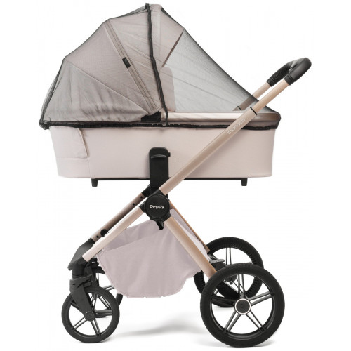 Детская коляска Peppy Monaco Plus 4 в 1 с автокреслом Welldon Crown 2 и базой Beige (бежевый), рама беж, шлифованный алюминий