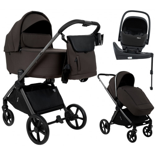 Детская коляска Pituso Teffy 4 в 1 с автокреслом Baesa Black с базой Turkish Coffee/Graphite