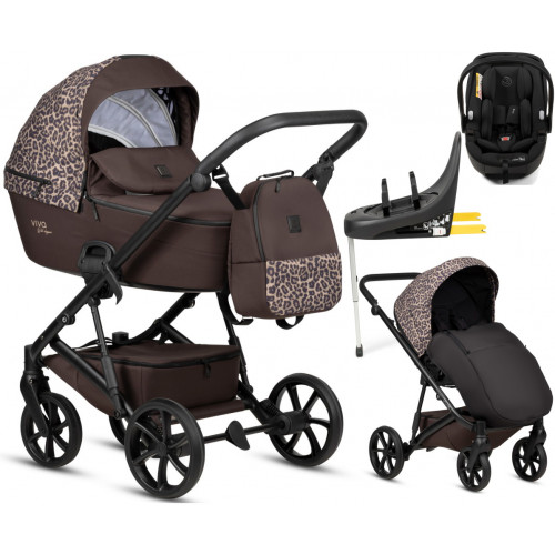 Детская коляска Tutis Viva 6 Plus Wild Elegance 4 в 1 с автокреслом Beno Black и базой Wild Mocca
