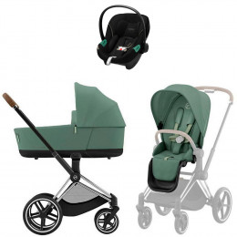 Коляска Cybex Priam IV Chrome Brown complete Aton S2 Moon Black Base One 4 в 1 Leaf Green