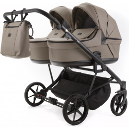 Детская коляска для двойни Adamex Leo Duo Deluxe 3 в 1 DUO-SA9 (Т.БЕЖЕВАЯ КОЖА)