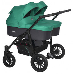 Детская коляска для двойни Riko Basic Saxo 2 в 1 01 бирюзовый-чёрный
