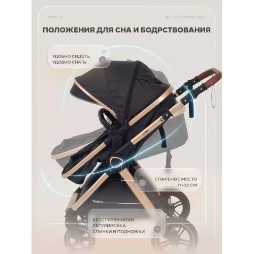 Коляска-трансформер Rant Basic Roller Gold 2024 Black
