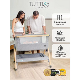 Колыбель приставная Tutti Bambini CoZee c колёсами GTD Oak/Silver