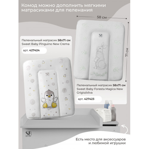 Пеленальный комод Sweet Baby Arte 427682 серый/одуванчик