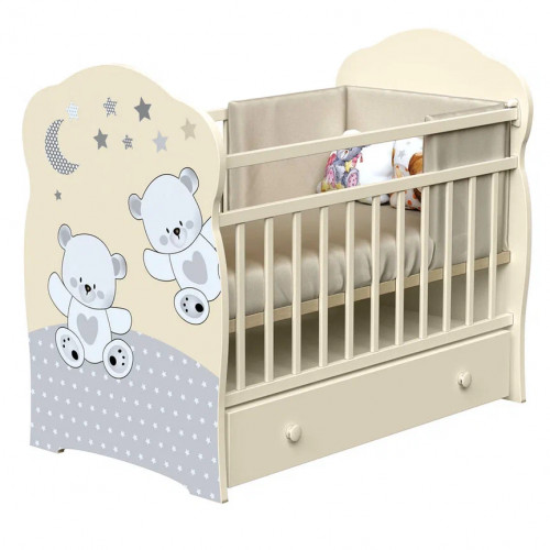 Кровать "Funny bears" (фигурн.спин., маятник, ящик, опуск.планка), ЛДСП (слоновая кость)