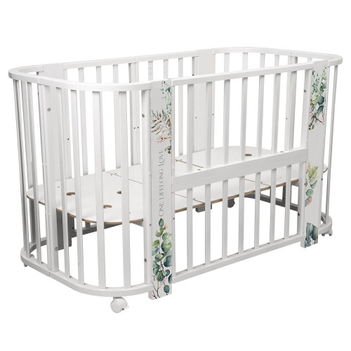 Кровать детская "Indigo "Baby Line" 5 в 1 (ложе 70*100 и 70*140) с поперечным маятником, массив бере (листочки)