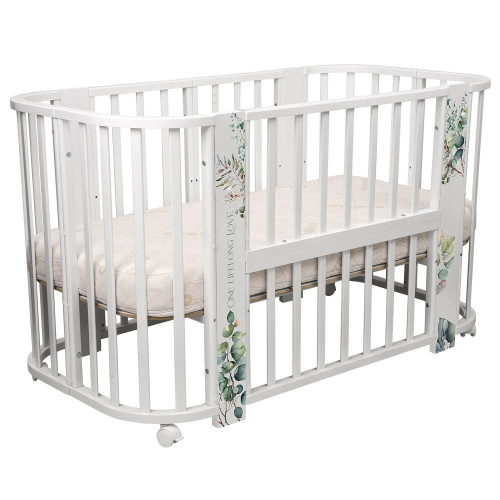 Кровать детская "Indigo "Baby Line" 5 в 1 (ложе 70*100 и 70*140) с поперечным маятником, массив бере (листочки)