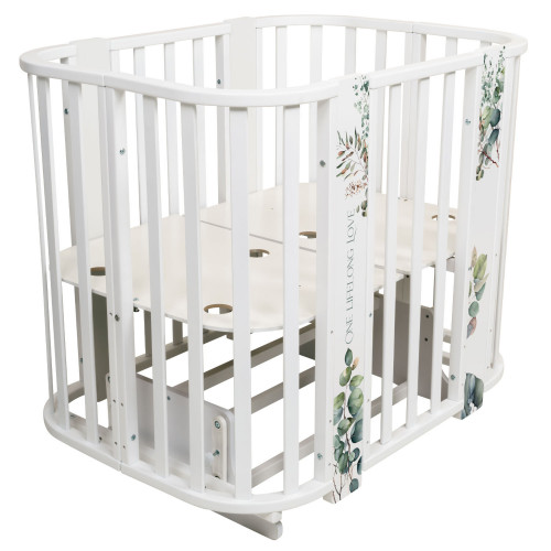 Кровать детская "Indigo "Baby Line" 5 в 1 (ложе 70*100 и 70*140) с поперечным маятником, массив бере (листочки)