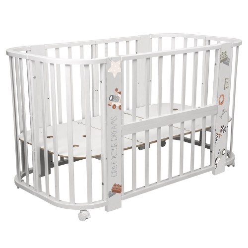 Кровать детская "Indigo "Baby Line" 5 в 1 (ложе 70*100 и 70*140) с поперечным маятником, массив бере (машинки)