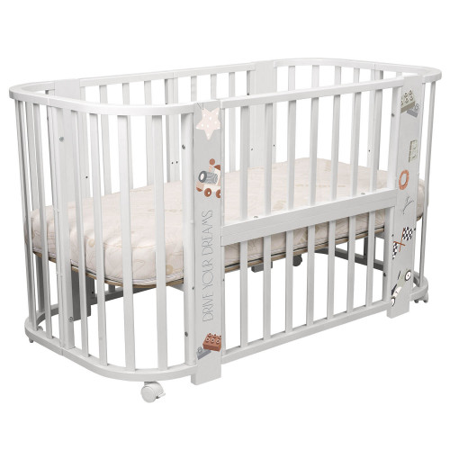 Кровать детская "Indigo "Baby Line" 5 в 1 (ложе 70*100 и 70*140) с поперечным маятником, массив бере (машинки)