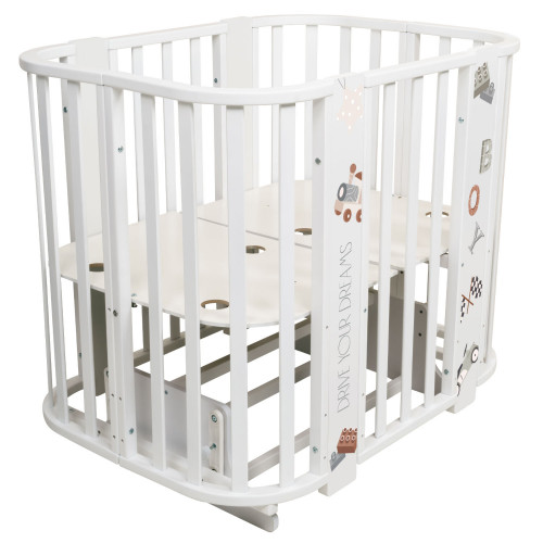 Кровать детская "Indigo "Baby Line" 5 в 1 (ложе 70*100 и 70*140) с поперечным маятником, массив бере (машинки)
