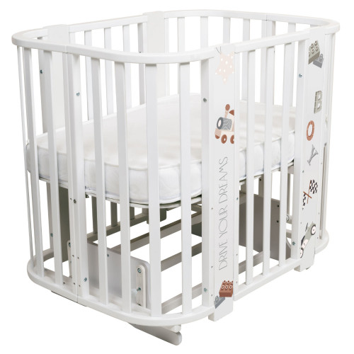 Кровать детская "Indigo "Baby Line" 5 в 1 (ложе 70*100 и 70*140) с поперечным маятником, массив бере (машинки)