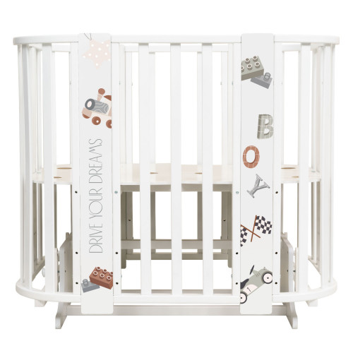 Кровать детская "Indigo "Baby Line" 5 в 1 (ложе 70*100 и 70*140) с поперечным маятником, массив бере (машинки)