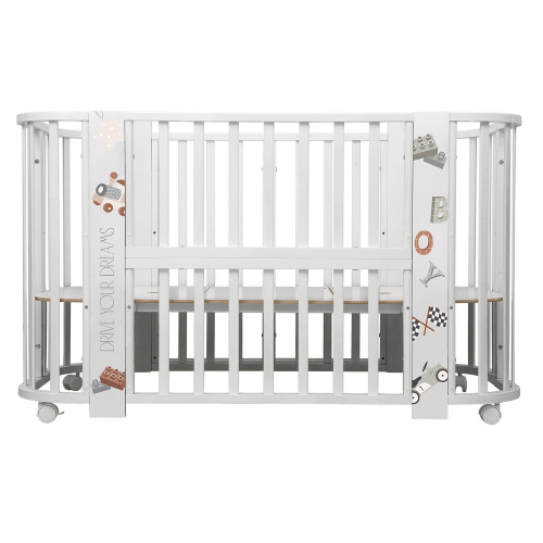Кровать детская "Indigo "Baby Line" 5 в 1 (ложе 70*100 и 70*140) с поперечным маятником, массив бере (машинки)