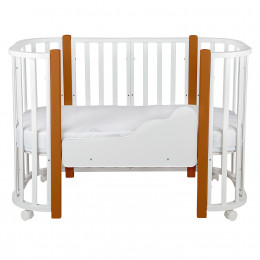 Кровать детская "Indigo "Baby Lux" 3 в 1 (кровать, манеж, диван) массив березы, МДФ (белый-натуральные стойки)