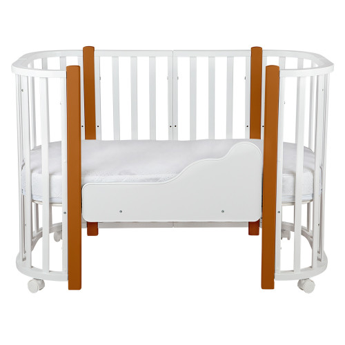 Кровать детская "Indigo "Baby Lux" 3 в 1 (кровать, манеж, диван) массив березы, МДФ (белый-натуральные стойки)