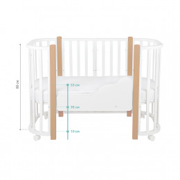 Кровать детская "Indigo "Baby Lux" 3 в 1 (кровать, манеж, диван) массив березы, МДФ (белый-натуральные стойки)