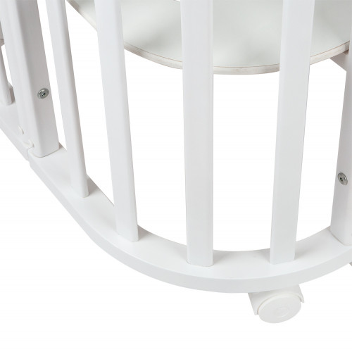 Кровать детская "Indigo "Baby Lux" 3 в 1 (кровать, манеж, диван) массив березы, МДФ (белый-натуральные стойки)
