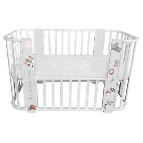 Кровать детская "Indigo "Baby Line" 5 в 1 (ложе 70*100 и 70*140) с поперечным маятником, массив бере (машинки)