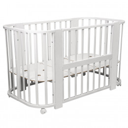 Кровать детская "Indigo "Baby Line" 5 в 1 (ложе 70*100 и 70*140) с поперечным маятником, массив бере (белый)