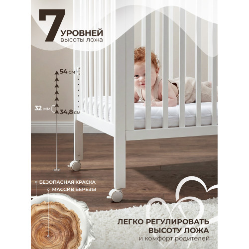 Кровать трансформер 4 в1 Sweet Baby Luna с матрасом белая