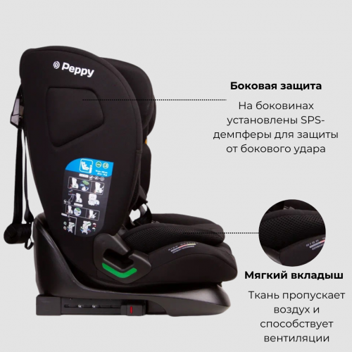 Купить автокресло Peppy Lambo 9-36 кг, в цвете Black (76-150 см)