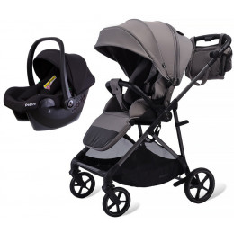 Прогулочная коляска Peppy Amici с автокреслом Rise Black Grey серый, рама серая