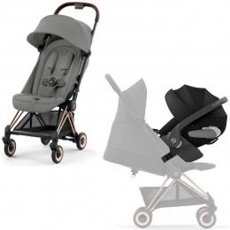 Коляска Cybex Coya Rosegold Frame Cloud T i-Size Sepia Black Mirage Grey с дождевиком и бампером