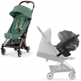 Коляска Cybex Coya Rosegold Frame Cloud T i-Size Mirage Grey Plus Leaf Green с дождевиком и бампером