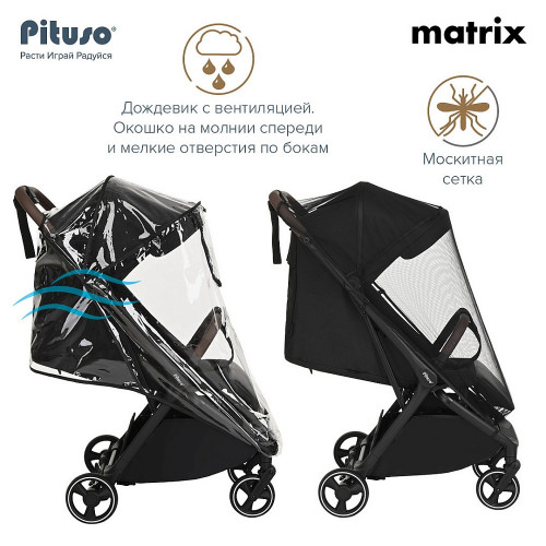 Детская прогулочная коляска Pituso Matrix PU Black New