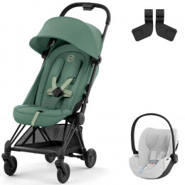 Коляска Cybex Coya Matt Black Frame Cloud T i-Size Platinum White Plus Leaf Green с дождевиком