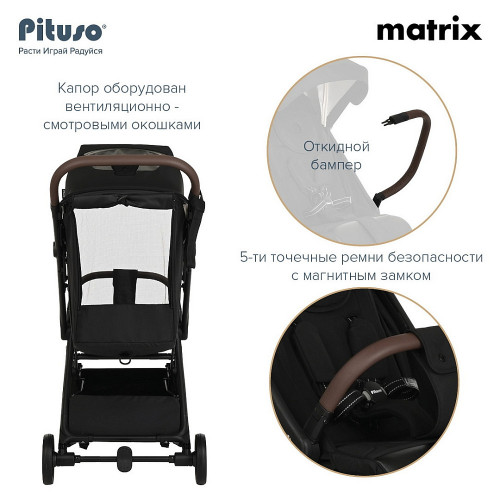 Детская прогулочная коляска Pituso Matrix PU Black New