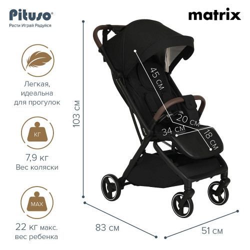 Детская прогулочная коляска Pituso Matrix PU Black New
