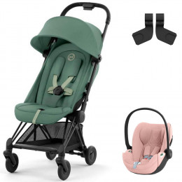 Коляска Cybex Coya Matt Black Frame Cloud T i-Size Peach Pink Plus Leaf Green с дождевиком