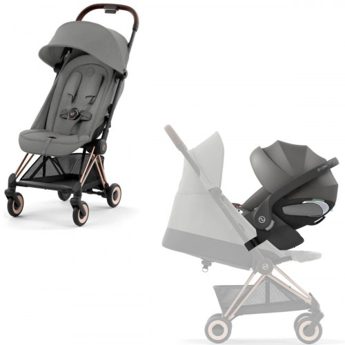 Коляска Cybex Coya Rosegold Frame Cloud T i-Size Mirage Grey Mirage Grey с дождевиком и бампером