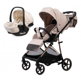 Прогулочная коляска Peppy Amici с автокреслом Verona Beige Beige рама Gold