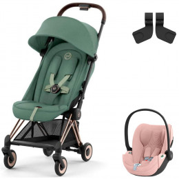 Коляска Cybex Coya Rosegold Frame Cloud T i-Size Peach Pink Plus Leaf Green с дождевиком и бампером