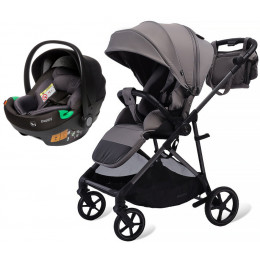 Прогулочная коляска Peppy Amici с автокреслом First Black Grey серый, рама серая