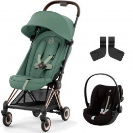 Коляска Cybex Coya Rosegold Frame Cloud G i-Size Moon Black Plus Leaf Green с дождевиком и бампером