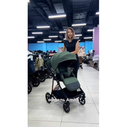 Прогулочная коляска Peppy Amici с автокреслом Rise Milk Black рама Black
