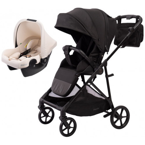 Прогулочная коляска Peppy Amici с автокреслом Rise Milk Black рама Black