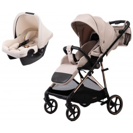 Прогулочная коляска Peppy Amici с автокреслом Rise Milk Beige рама Gold