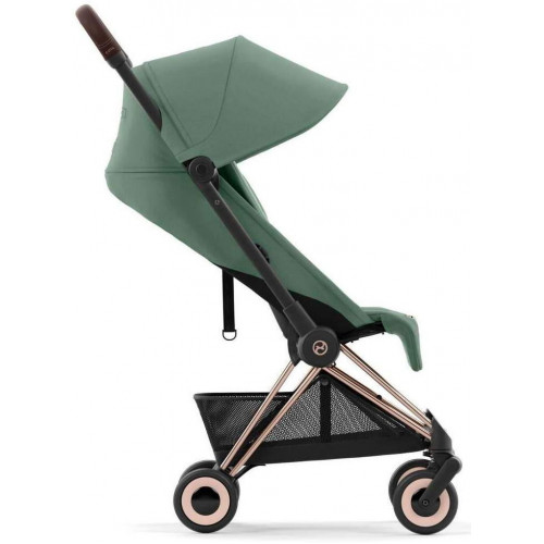Коляска Cybex Coya Rosegold Frame Aton B2 i-Size Volcano Black Leaf Green с дождевиком и бампером
